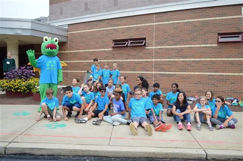 Fireball, the school mascot, joins in on the fun 