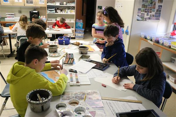 Students working on their art projects 